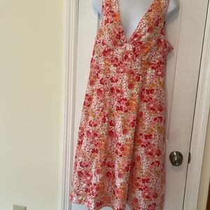 Garnet Hill Cotton Floral Dress Women’s 14 Floral Fit & Flare Cottage Pink Midi